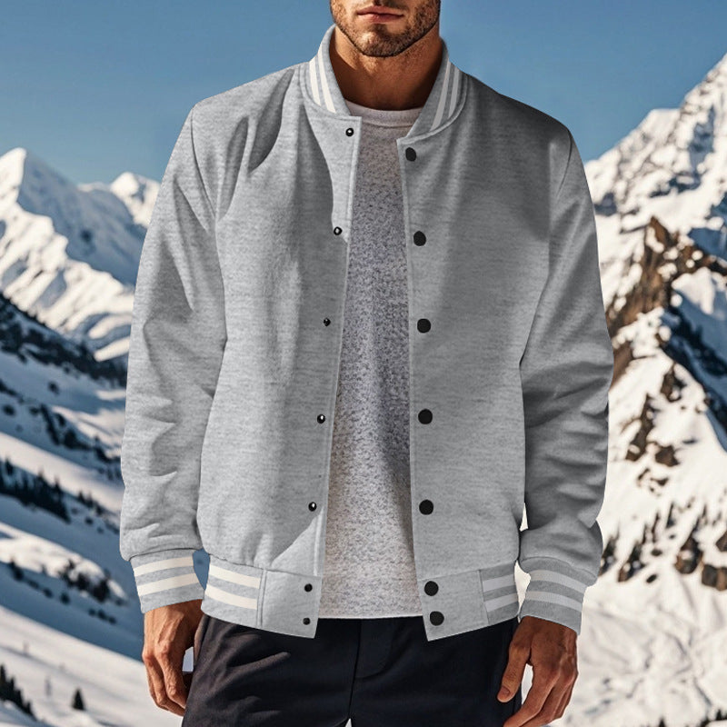 Herren sportliche Collegejacke im Vintage-Stil mit breitem Kragen und Druckknopfverschluss Drune