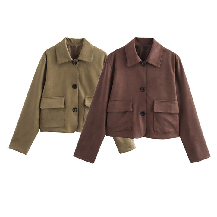 Damen modische Cropped-Jacke aus weichem Material mit praktischen Taschen Drune