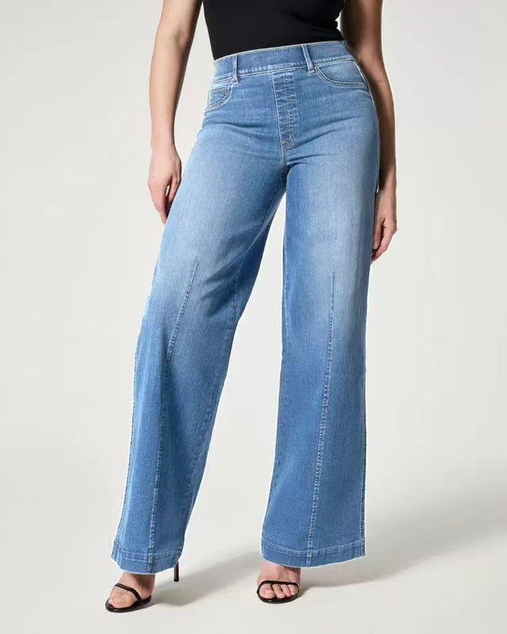 Damen Hochtaillierte Weitgeschnittene Jeanshose mit geradem Bein Drune