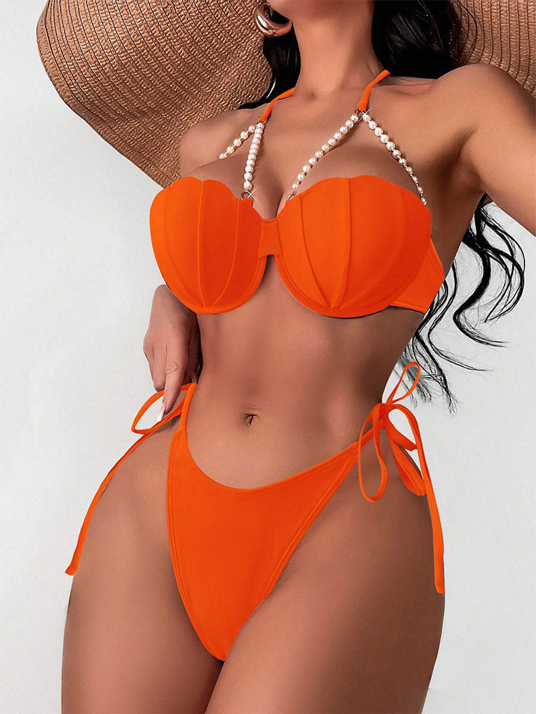 Damen Eleganter Push-Up-Bikini mit Perlenakzenten Drune