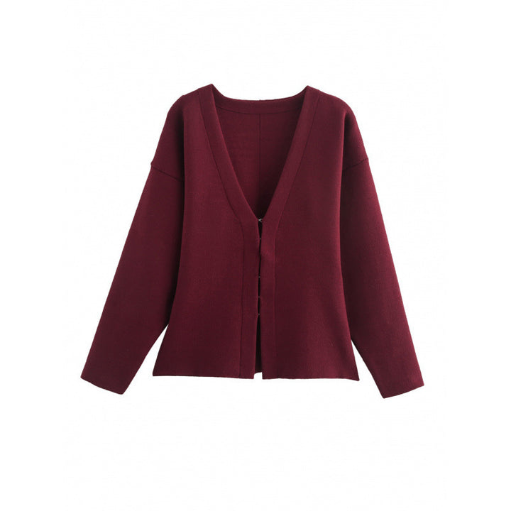 Damen Locker geschnittener Feinstrick-Cardigan mit tiefem V‑Ausschnitt und verdeckter Knopfleiste Drune