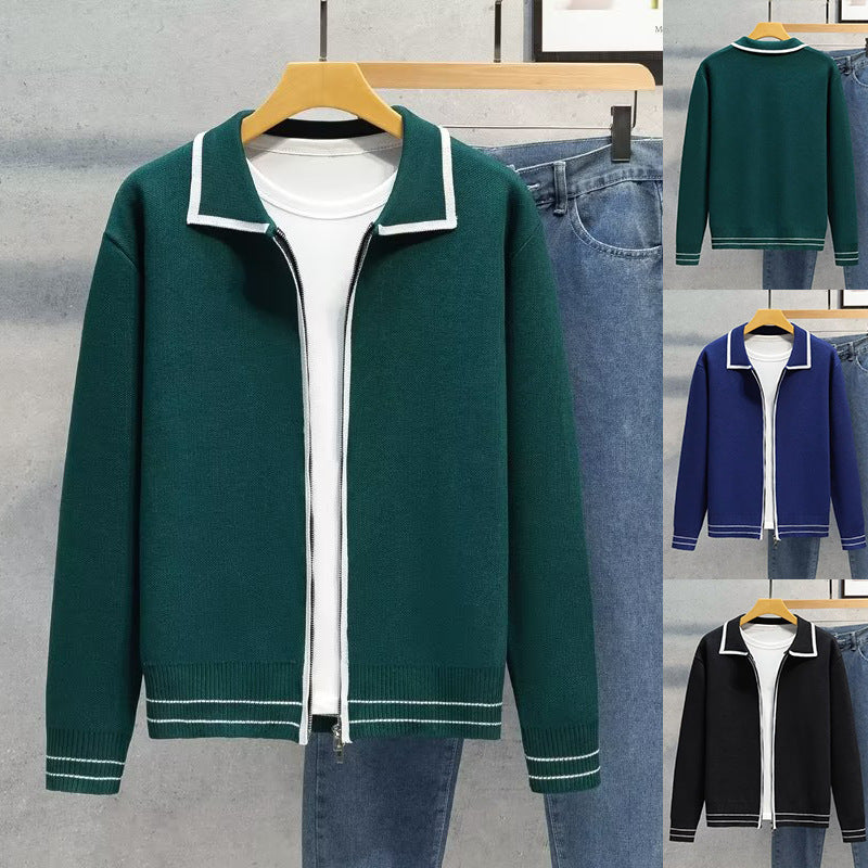 Damen Modische Strickjacke mit Reißverschluss und Kontrastdetails Drune