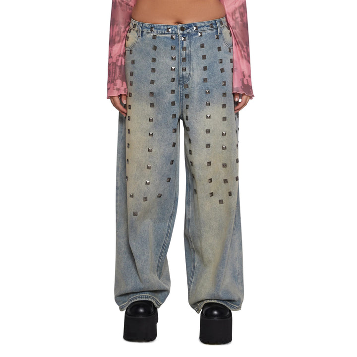 Damen Weite Jeans mit auffälligen Nieten-Applikationen Drune