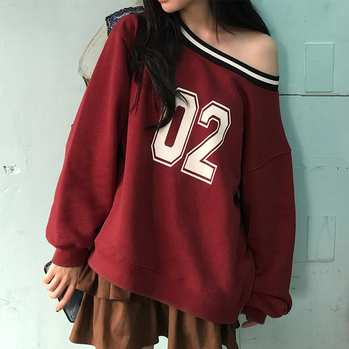 Damen lässiger Oversized Pullover mit sportlichem Print Drune