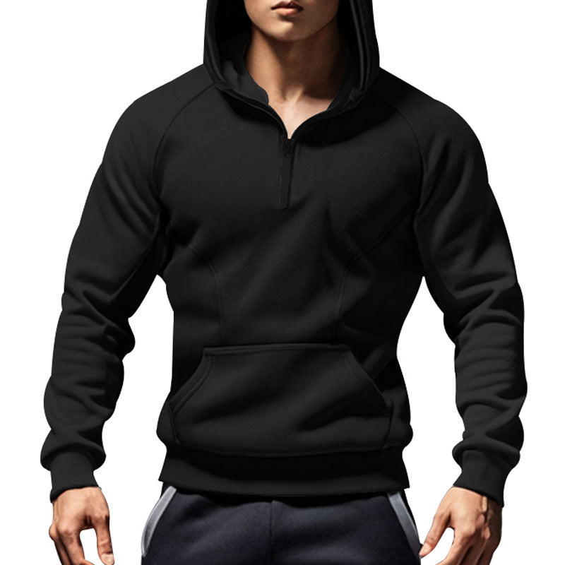 Herren nan sportliches Kapuzensweatshirt mit kurzem Frontreißverschluss ergonomischem Raglanschnitt und Kängurutasche Drune