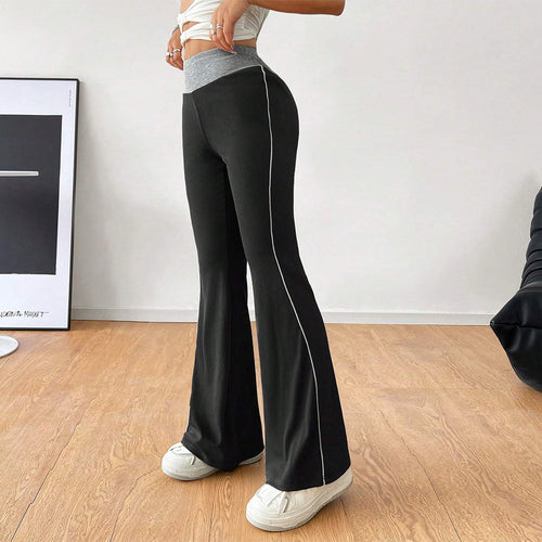 Damen Sportliche Flared-Hose mit hohem Bund und kontrastierenden Seiteneinsätzen Drune