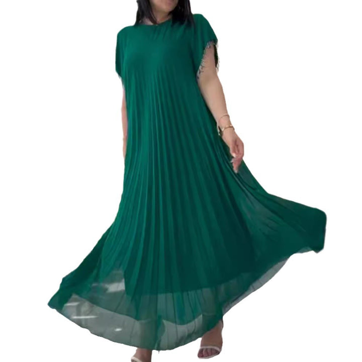 Damen nan elegantes Chiffon-Faltenmaxikleid mit weitem Schwingrock und Quastenärmeln Drune