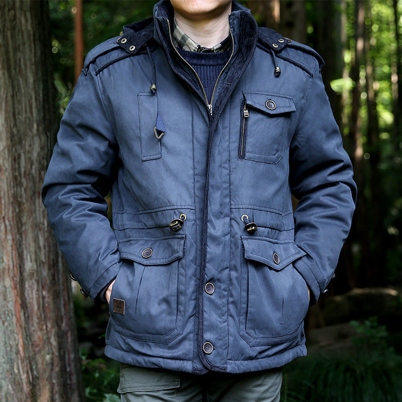 Herren nan gewatteter Fieldparka mit Kapuze, Schulterklappen und multifunktionalen Taschen Drune