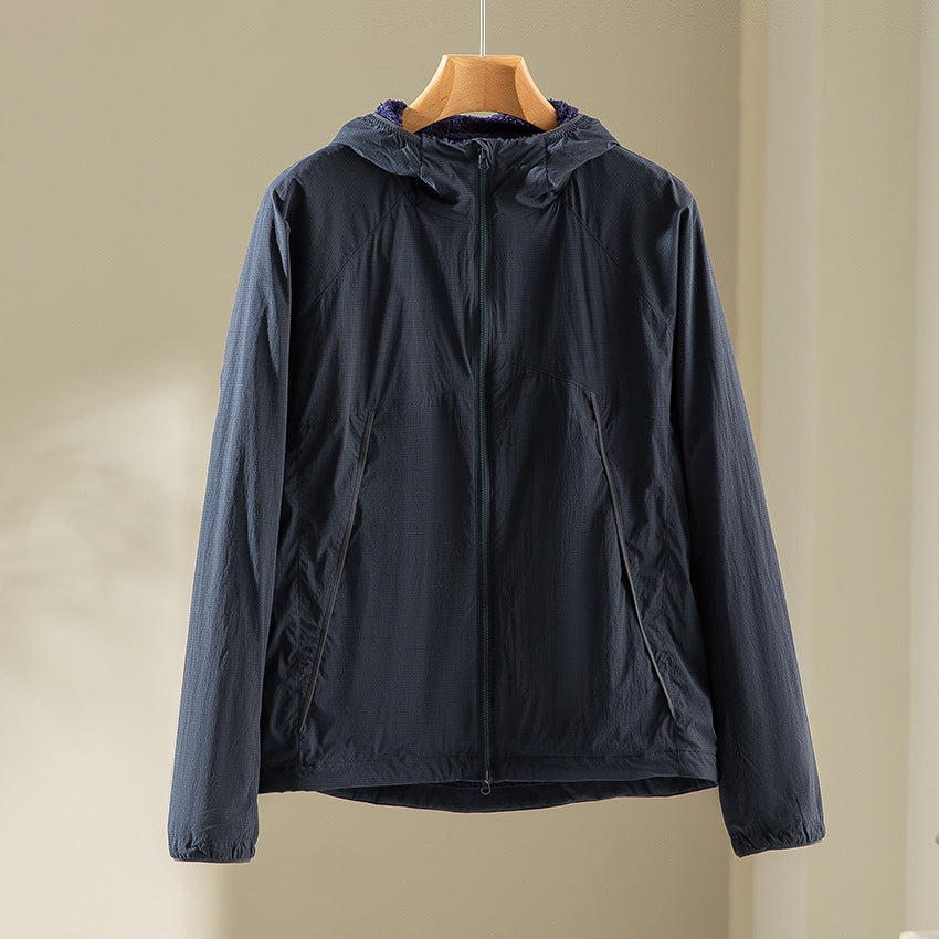 Herren leichte wind- und wasserabweisende Kapuzenjacke mit Fleece‑Innenfutter und Frontreißverschluss Drune
