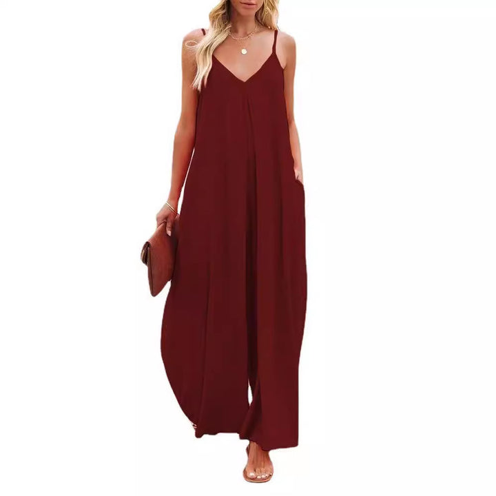 Damen weit geschnittener Jumpsuit mit Spaghettiträgern Drune