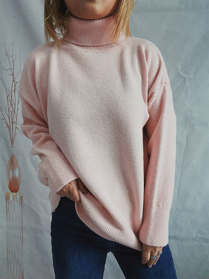 Damen Grobstrickpullover mit hohen Kragen und lockerer Passform Drune