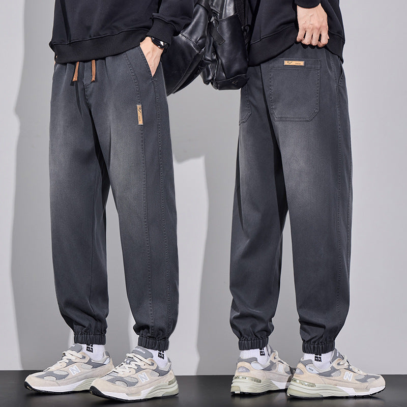 Herren Relaxed-Fit Jogginghose im Denim‑Look mit elastischem Bund, Tunnelzug und geripptem Beinabschluss Drune