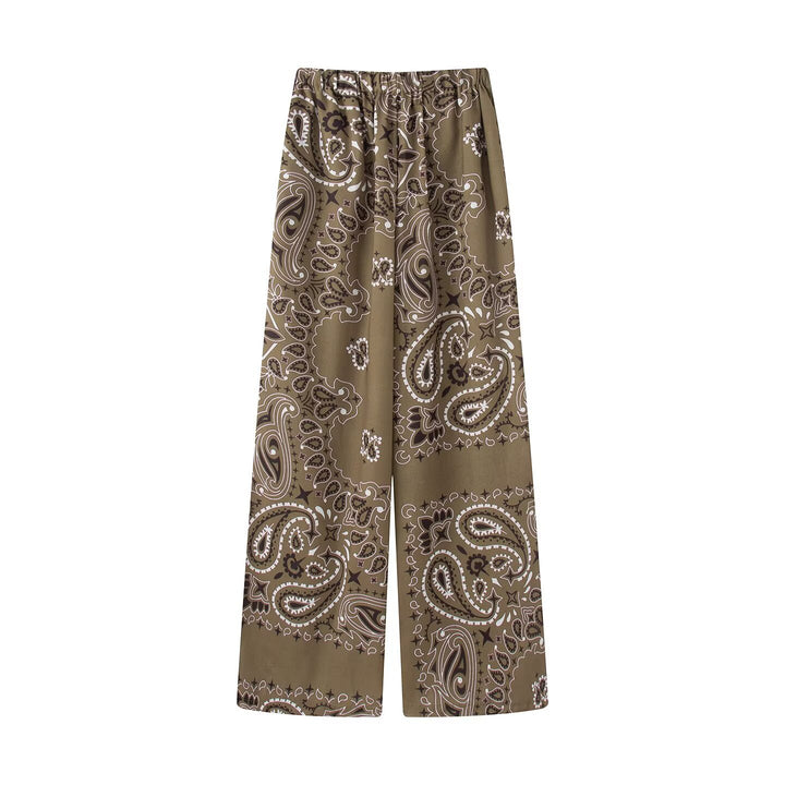 Damen Zweiteiliges Satinoptik-Lounge-Set mit Paisley-Print, Kimonokragen-Bluse und weiter Culotte-Hose Drune
