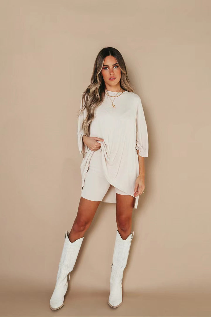 Damen bequeme Oversize-Bluse mit tiefem V-Ausschnitt Drune