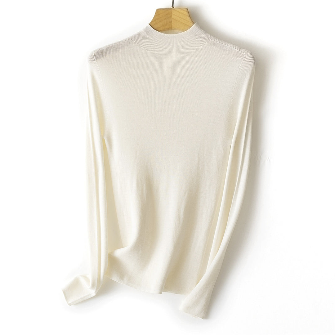 Damen Feinstrick-Longsleeve mit kurzem Stehkragen und schlanker Silhouette Drune