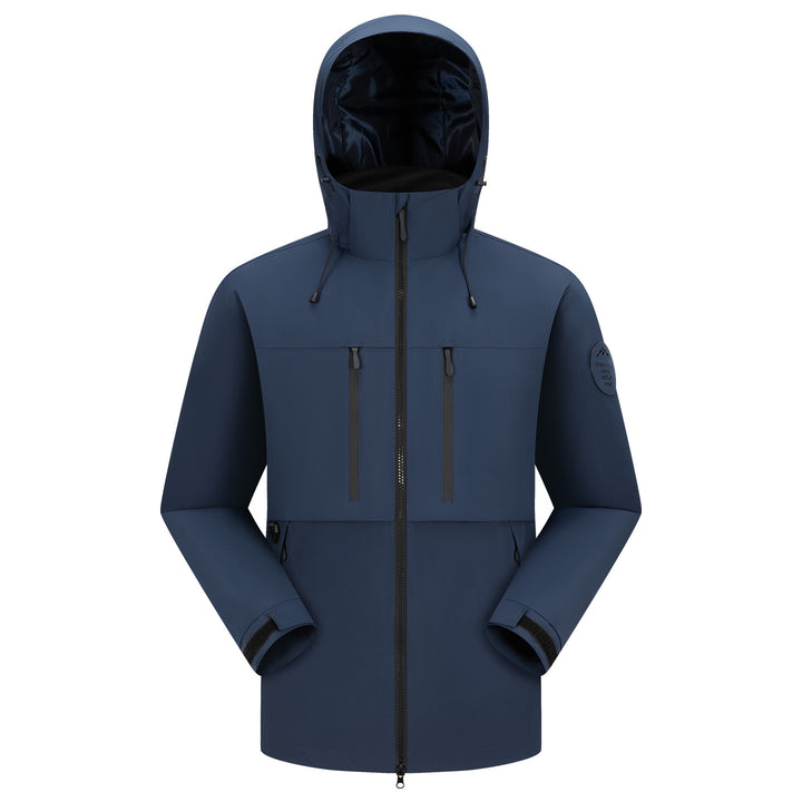 Herren Regen-Softshellparka mit längerer Silhouette, verschweißten Nähten und wasserabweisenden Reißverschlüssen Drune