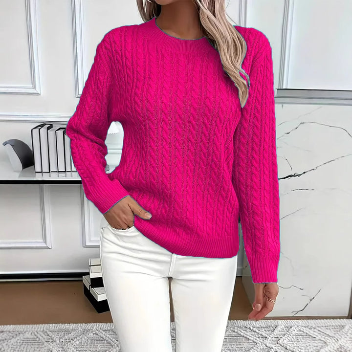 Damen nan Feinstrick-Zopfmuster Pullover mit Rundhalsausschnitt und tailliertem Schnitt Drune