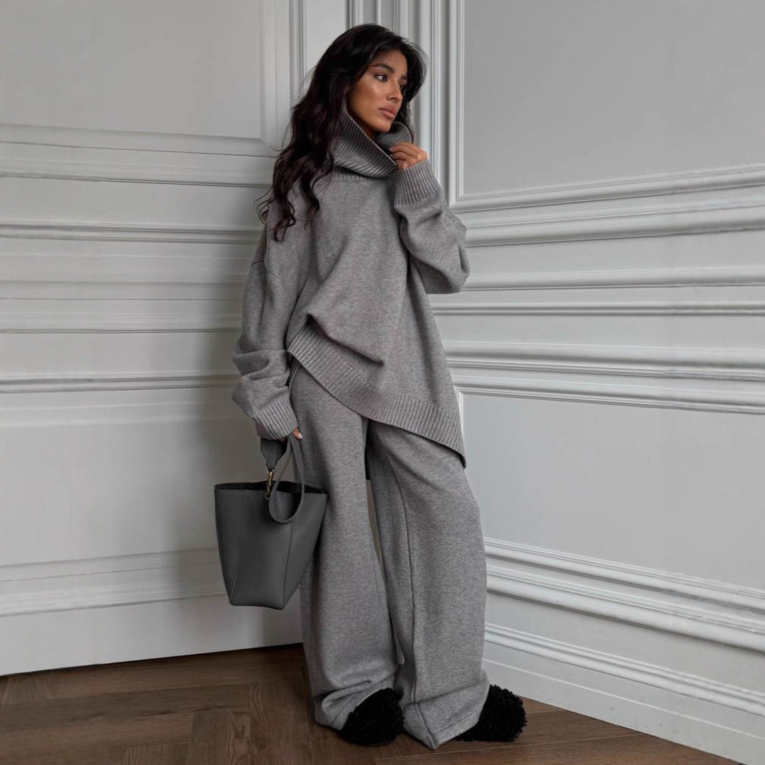 Damen Oversized Strickpullover mit hohem Kragen Drune