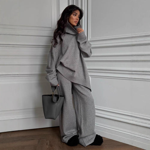 Damen Oversized Strickpullover mit hohem Kragen Drune