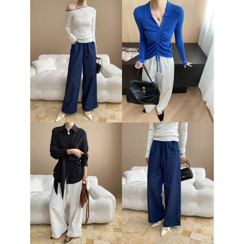 Damen elegantes Off-Shoulder-Oberteil mit feiner Rippstruktur und lässiger Passform Drune