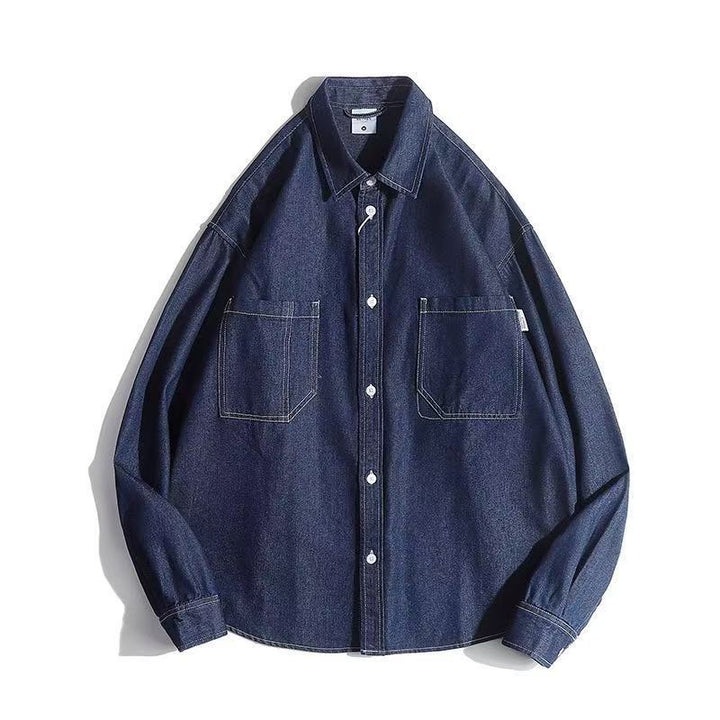 Unisex Boxy-Denim-Overshirt mit aufgesetzten Brusttaschen und gerundetem Saum Drune