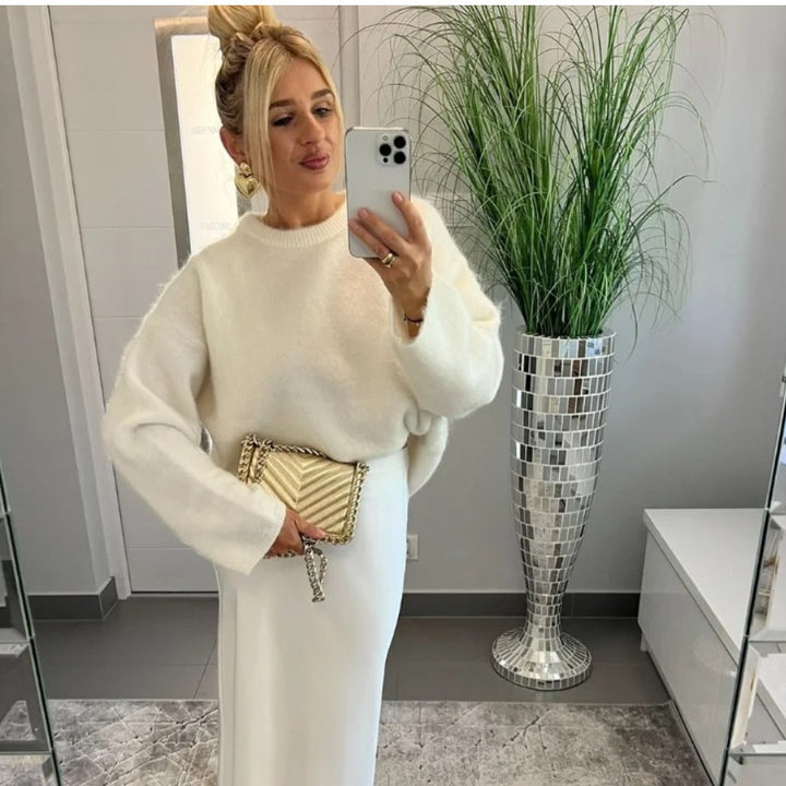 Damen 20+ oversized Feinstrickpullover mit extralangen Glockenärmeln Drune