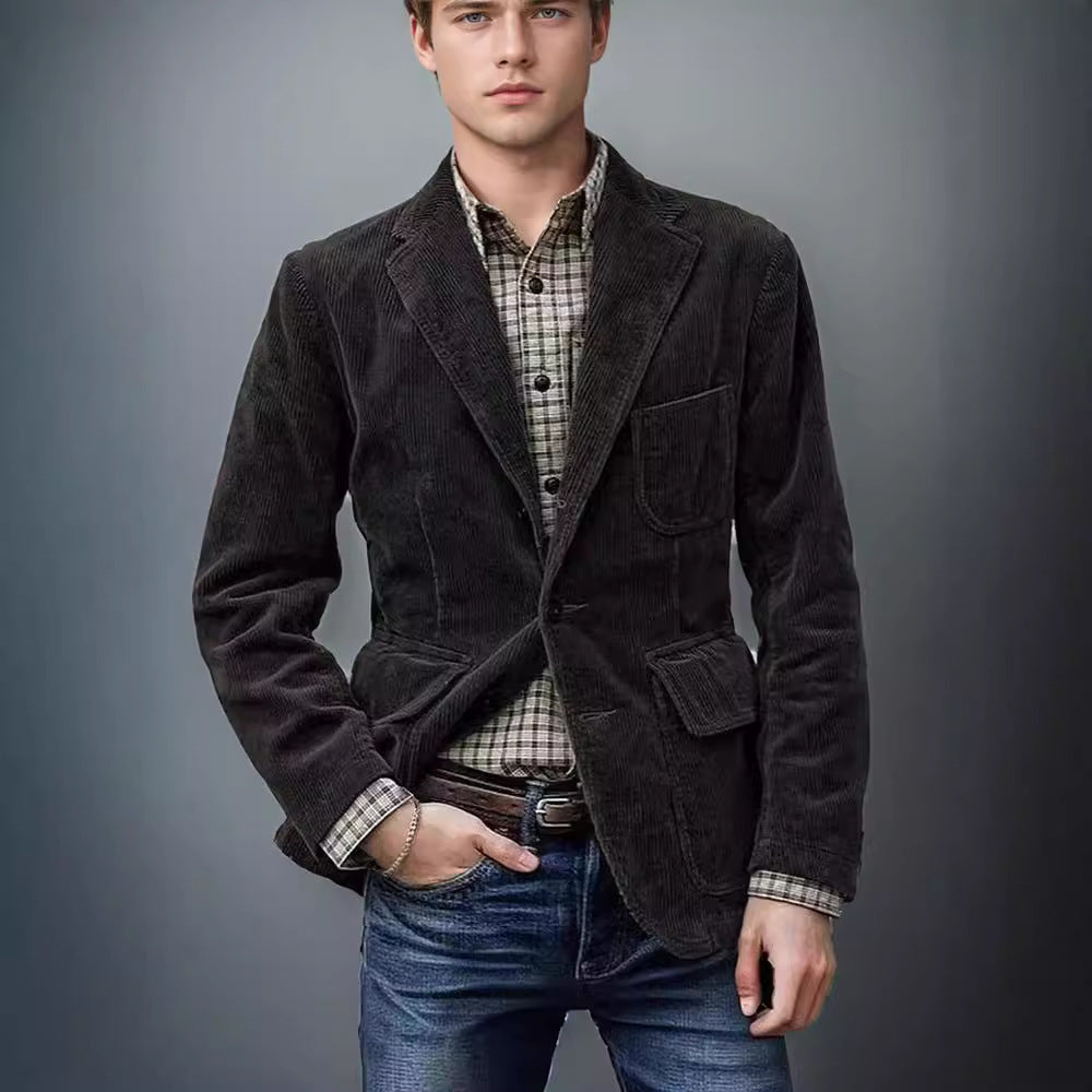 Herren modischer Cordblazer mit mehreren Taschen und eleganter Passform Drune