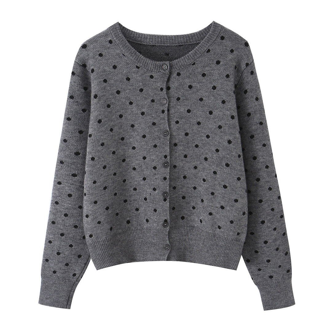 Damen nan feiner gestrickter Rundhals-Pullover mit Pünktchen-Jacquard und kurzem Taillenbund Drune