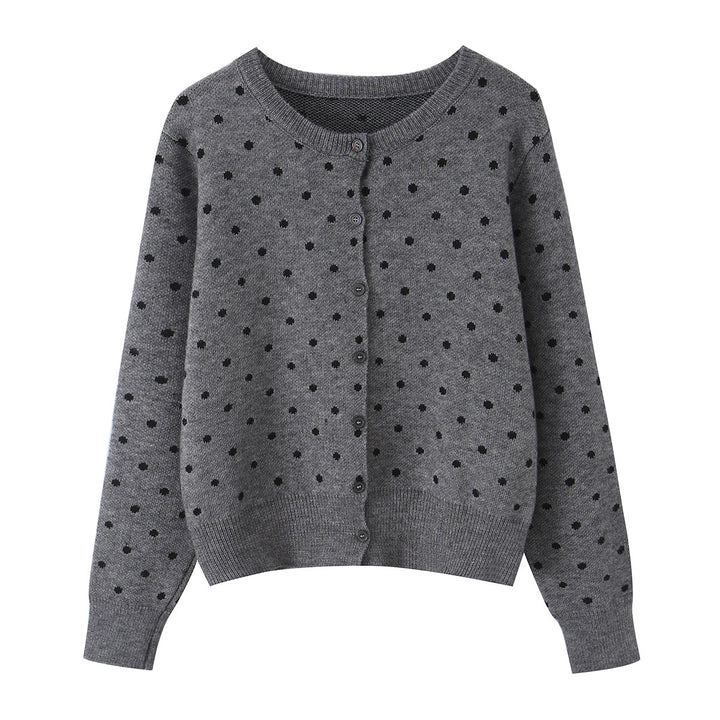 Damen nan feiner gestrickter Rundhals-Pullover mit Pünktchen-Jacquard und kurzem Taillenbund Drune