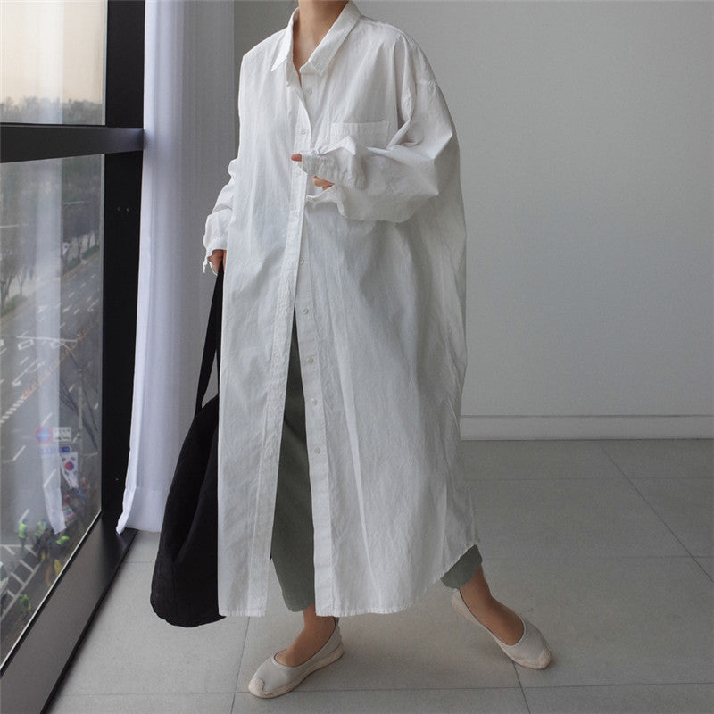 Damen Oversize-Hemdblusenkleid mit langer Knopfleiste und Brusttasche Drune