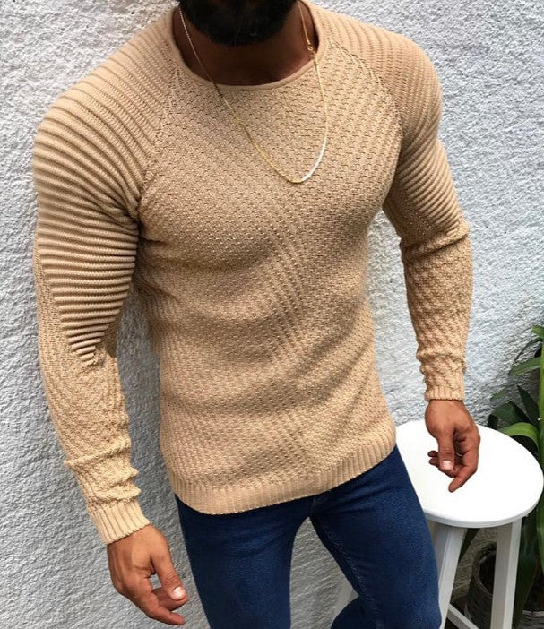 Herren nan strukturierter Slim-Fit Raglanpullover aus feinem Rippen- und Waffelstrick Drune