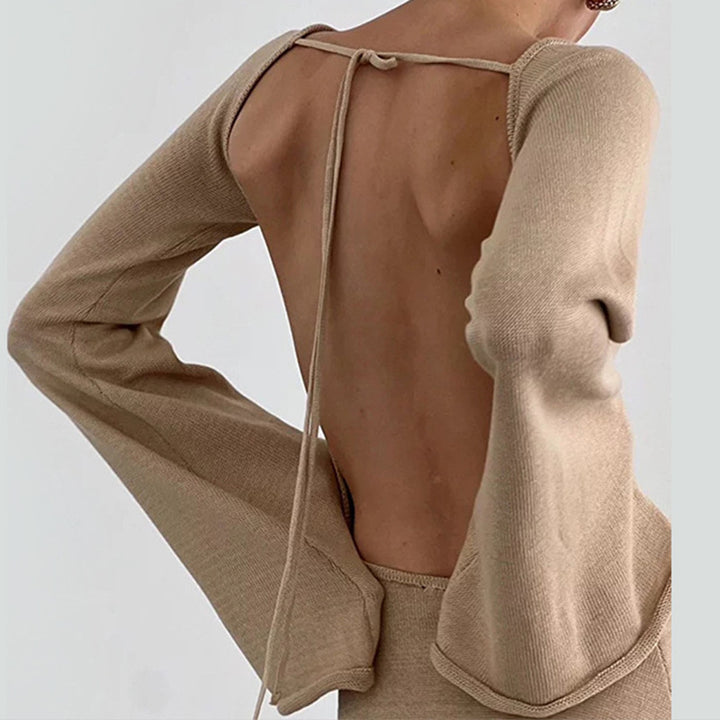 Damen Luftiges Strickkleid mit weiten Ärmeln und elegantem Rundhals Drune