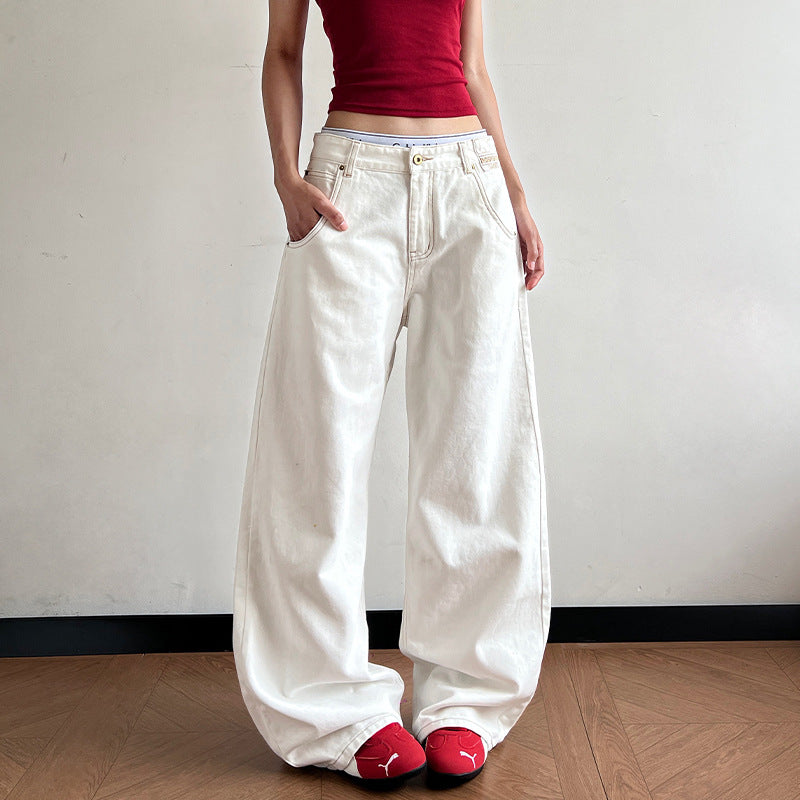 Damen Ultraweit geschnittene Canvas-Five-Pocket-Hose mit tiefer Bundlinie Drune