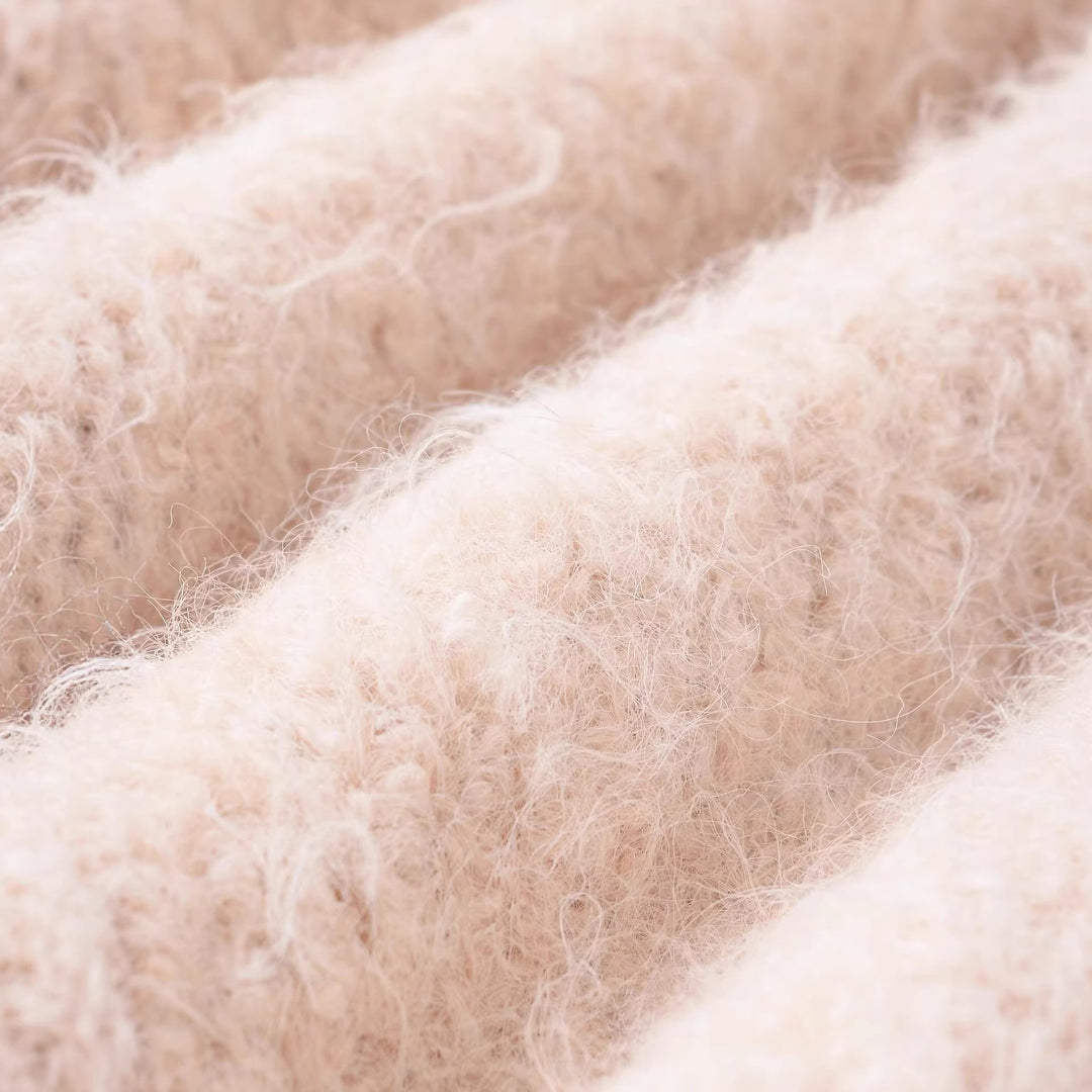 Damen Flauschiger Strickpullover mit weitem Bootkragen und Spitzenbesatz Drune