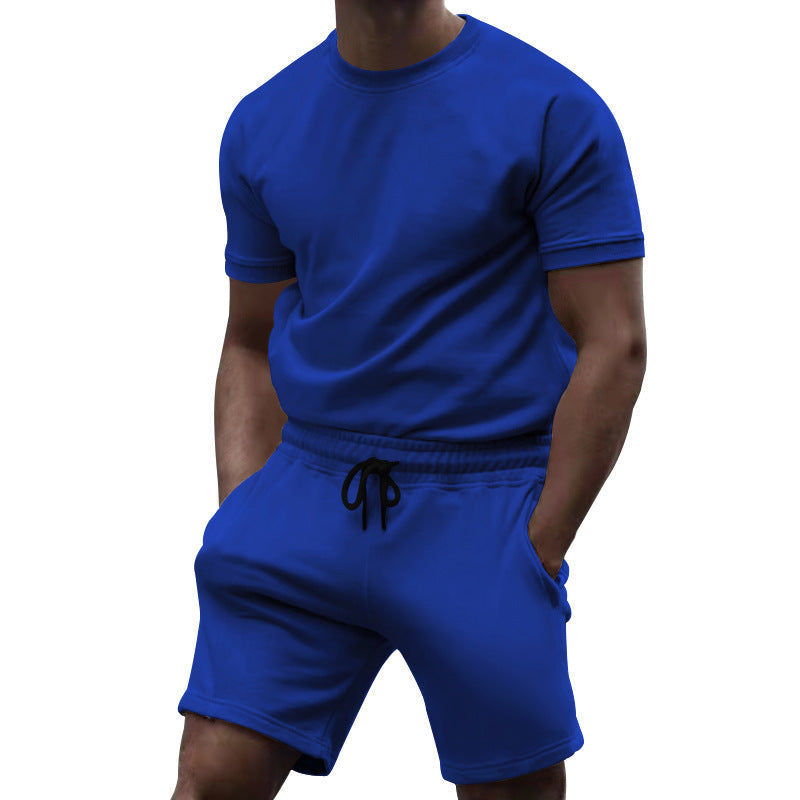 Herren nan kurzärmeliges Sweat-Set aus weichem Sweatstoff mit Rundhalsshirt und Kordelzug-Shorts Drune