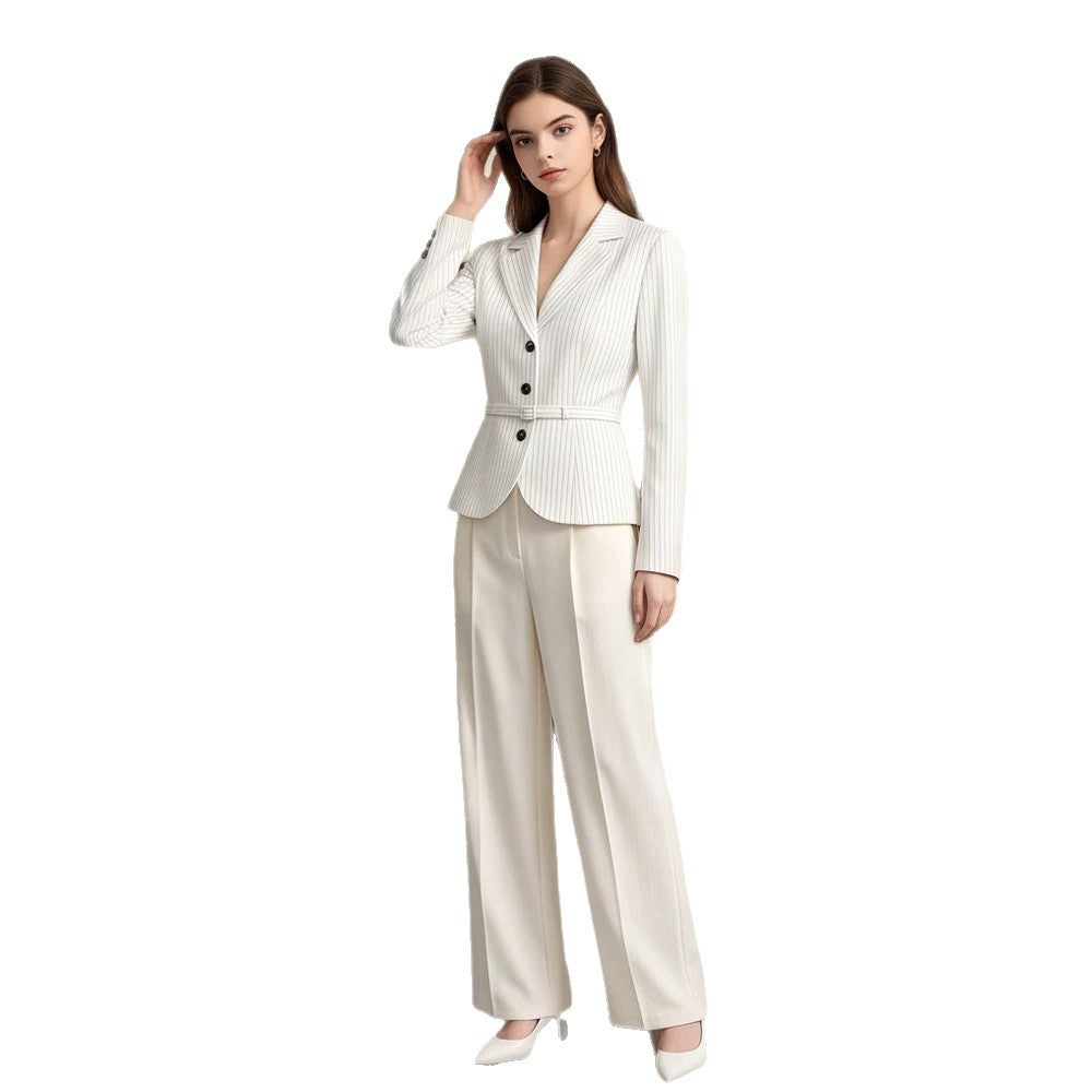 Damen Tailliertes Nadelstreifen-Blazer- und Palazzo-Hosen-Set Drune