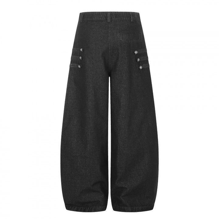 Damen Taillehohe Ballon-Jeanshose mit weitem Bein, Knopfdetail und elastischem Saum Drune