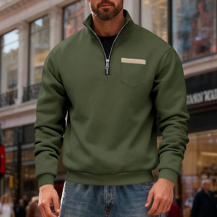 Herren nan Sweatshirt mit halbem Reißverschluss Stehkragen und Brusttasche Drune