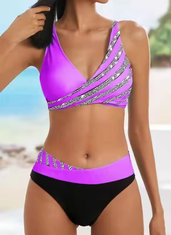 Damen Bikini-Set mit asymmetrischem Oberteil und Kontrast-Design Drune