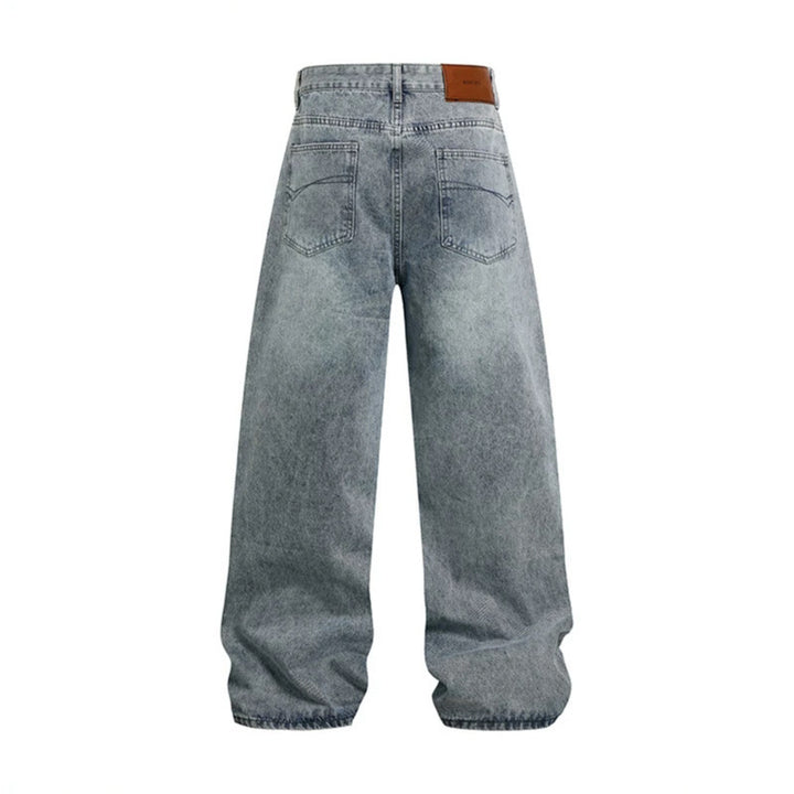 Damen Weite hochgeschnittene Baggy-Jeans mit Used-Wash und Steppdetail Drune