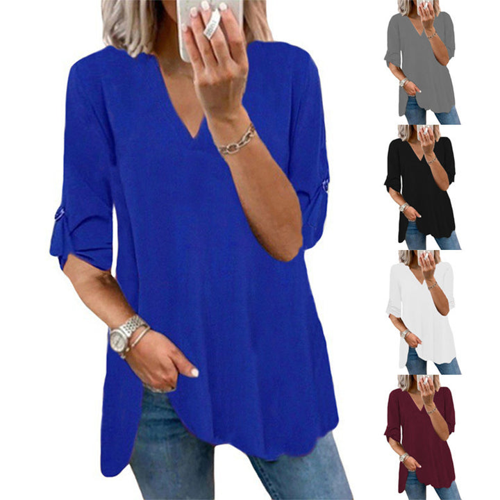Damen lässiges V-Ausschnitt T-Shirt mit Rüschendetail Drune
