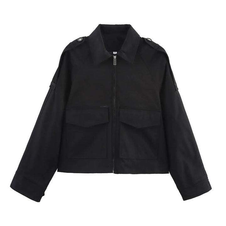 Damen nan kurze Utility-Blousonjacke mit aufgesetzten Klappentaschen und Epauletten Drune