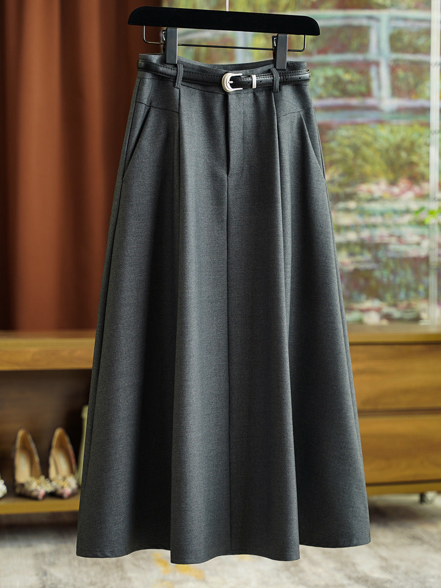 Damen Eleganter Midirock mit Taillengürtel Drune