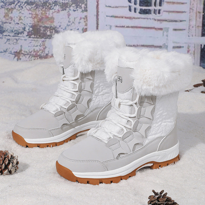 Damen Gefütterte Winterstiefel mit Kunstfellkragen, wasserabweisender Oberfläche und griffiger Profilsohle Drune