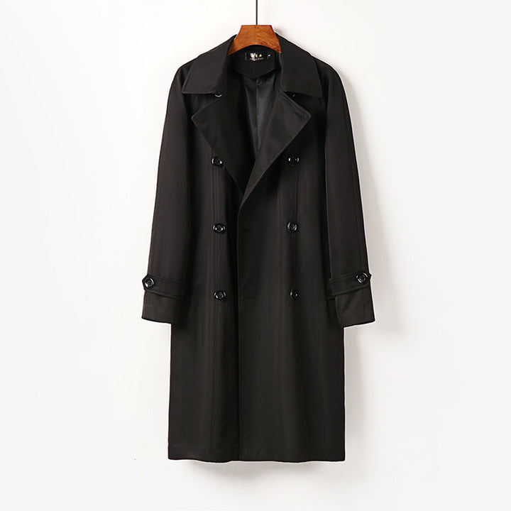 Herren Wasserabweisender Doppelreihiger Trenchcoat mit breitem Revers und knieumspielender Länge Drune