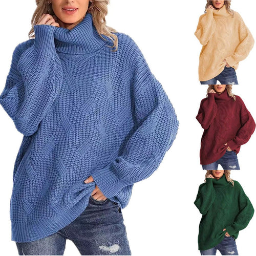 Damen Weicher Strickpullover mit hohem Kragen und Kabelmuster Drune