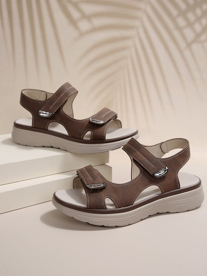 Damen Bequeme Sandalen mit verstellbaren Klettverschlüssen und anatomischem Fußbett Drune