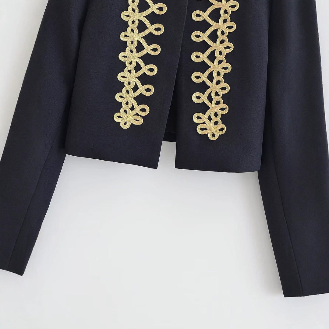 Damen Kurze Militärjacke mit goldverzierter Kordelapplikation Drune