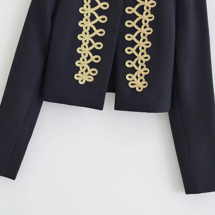 Damen Kurze Militärjacke mit goldverzierter Kordelapplikation Drune