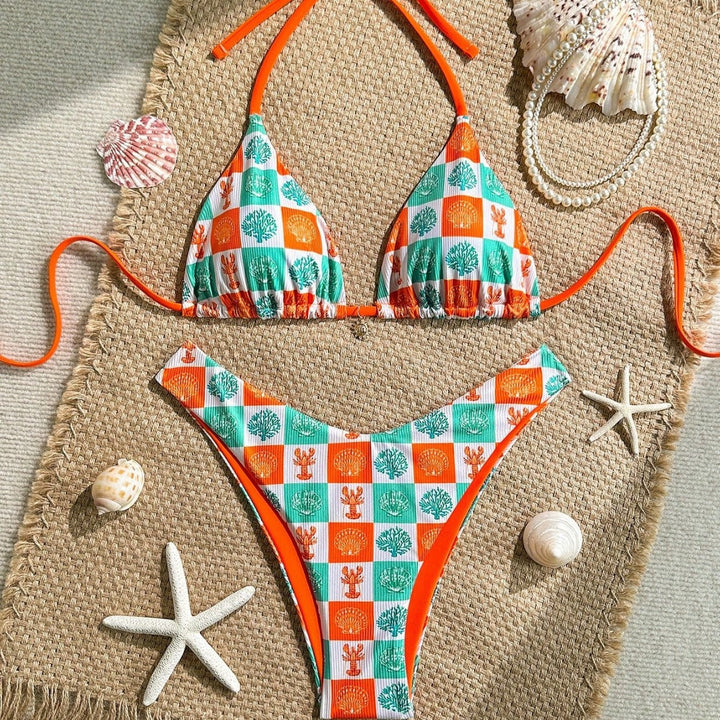 Damen Triangel-Bikini mit maritimen Mustern und verstellbaren Trägern Drune